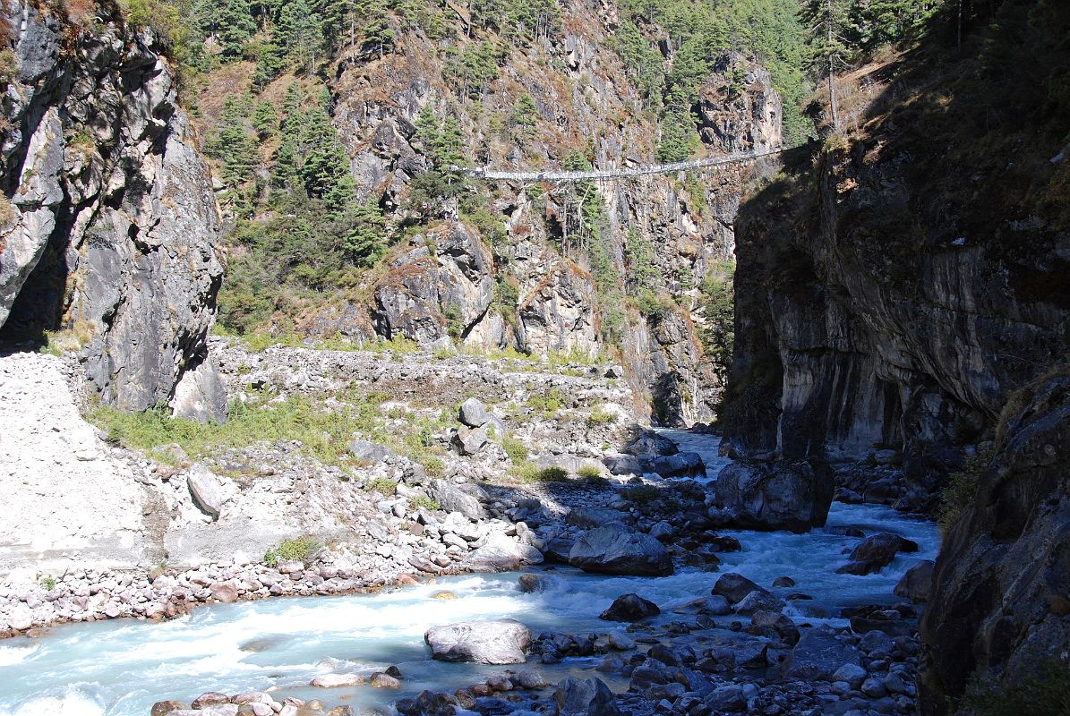 Lukla To Namche Bazaar 22 Suspension Bridge High Above Dudh Kosi Before Climb To Namche Bazaar